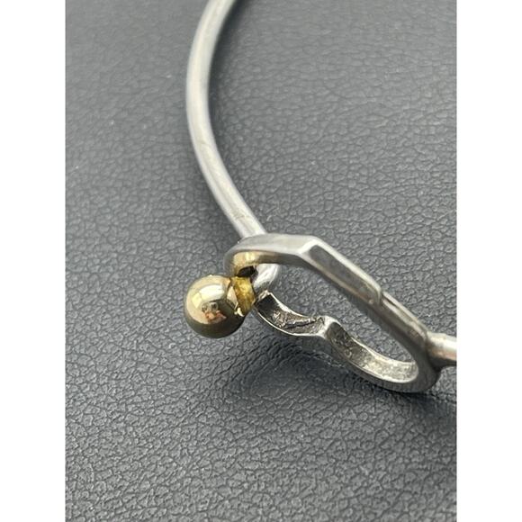 Sterling Silver 925 & 14K Heart Hook Bangle Bracelet Size 6.5" Dainty Minimalist - Picture 8 of 8